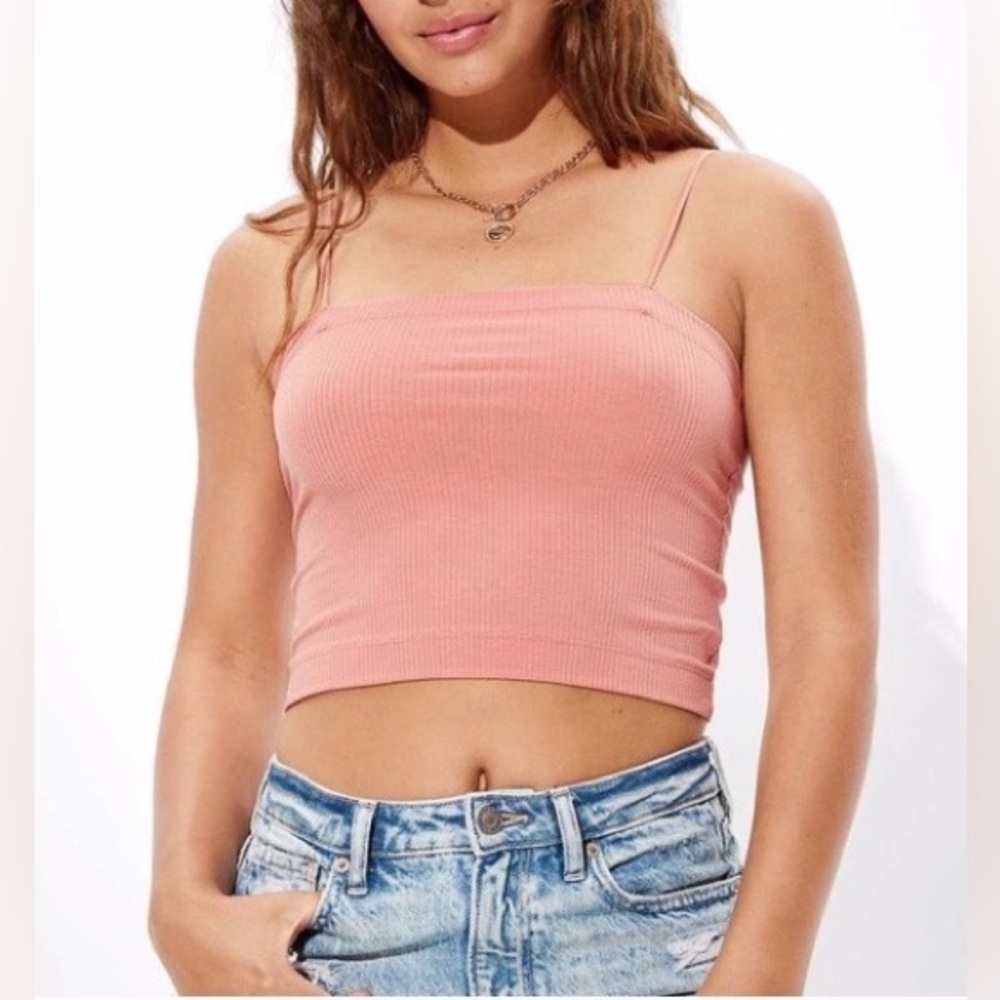 American Eagle Pink Bungee strap cropped tank/cami